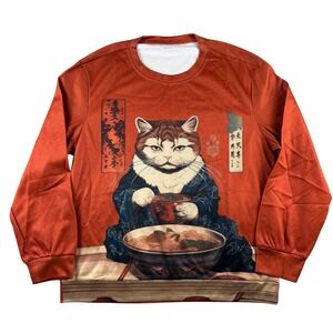 Japanese Cat Anime Sweatshirt Unisex Large Cartoon Ramen Kawaii Graphic Top
